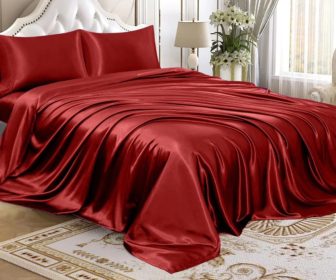 NEW SATIN 3PC Silk Bedsheet MAROON COLOR - Beijing Bedding