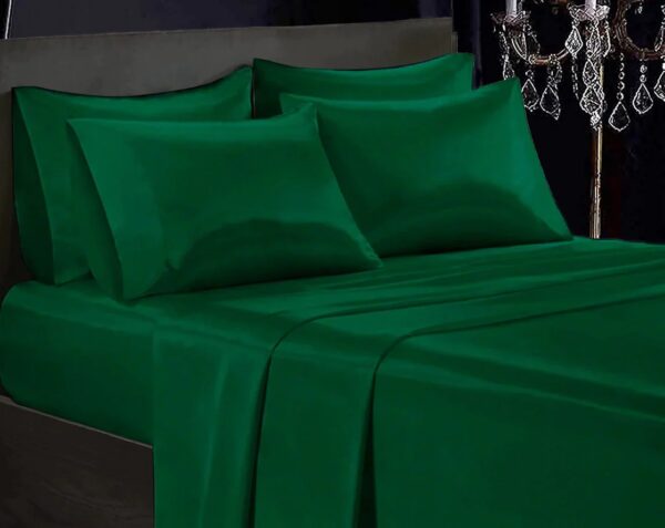 NEW SATIN 3PC Silk Bedsheet EMERALD GREEN COLOR